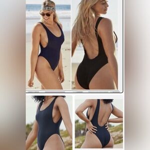 Aerie Small Low Back Baywatch Navy Blue One Piece Swim Suit Cheeky High Cut EUC